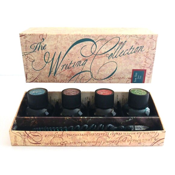 NEW Authentic Models Calligraphy Writing Ink Box Set Hand Blown Glass Pen 4 Inks - Picture 4 of 8